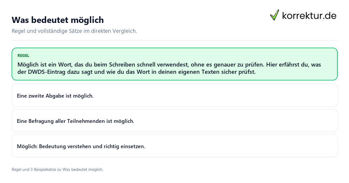 Was bedeutet möglich Konkrete Regel und vollständige Beispielsätze zu Was bedeutet möglich
