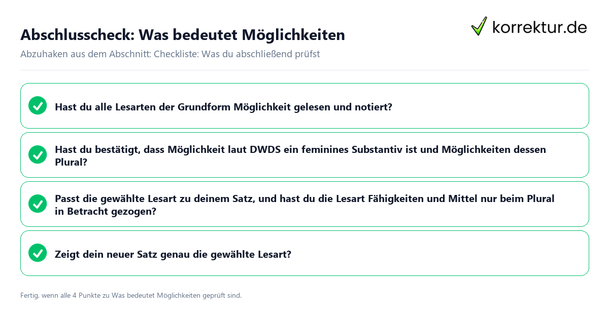 Konkreter Abschlusscheck zu Was bedeutet Möglichkeiten