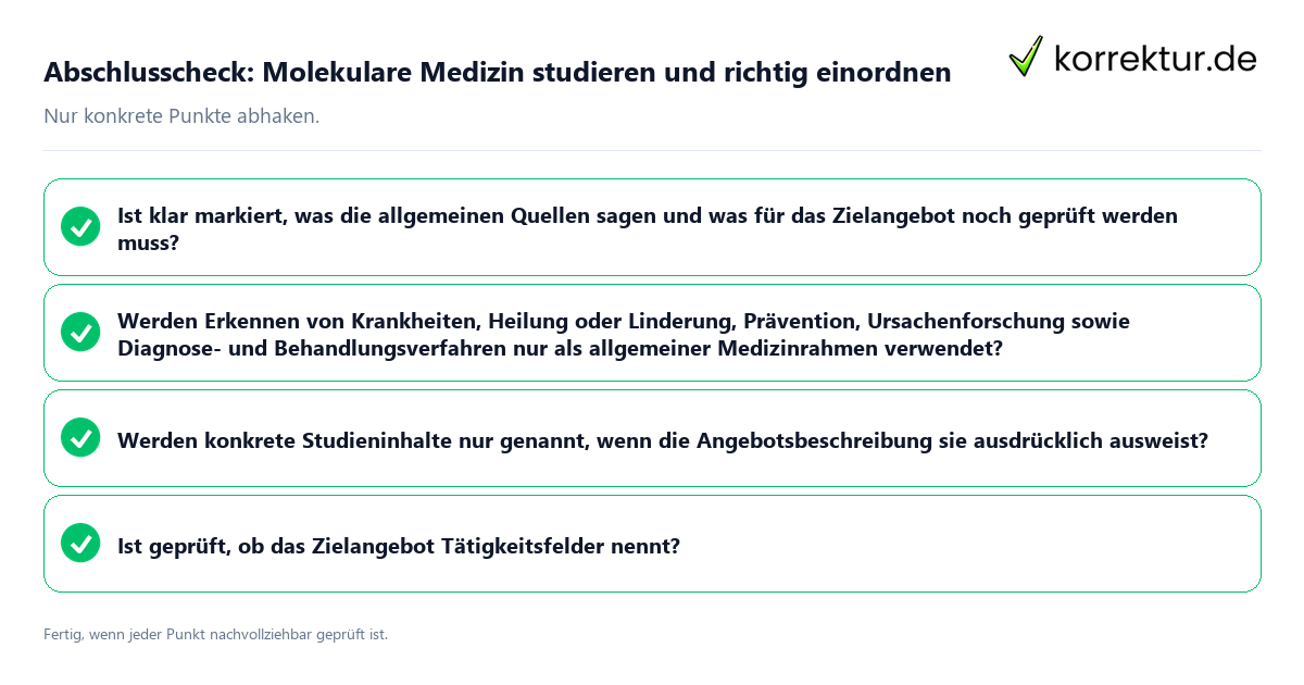 Konkreter Abschlusscheck zu Molekulare Medizin studieren und richtig einordnen