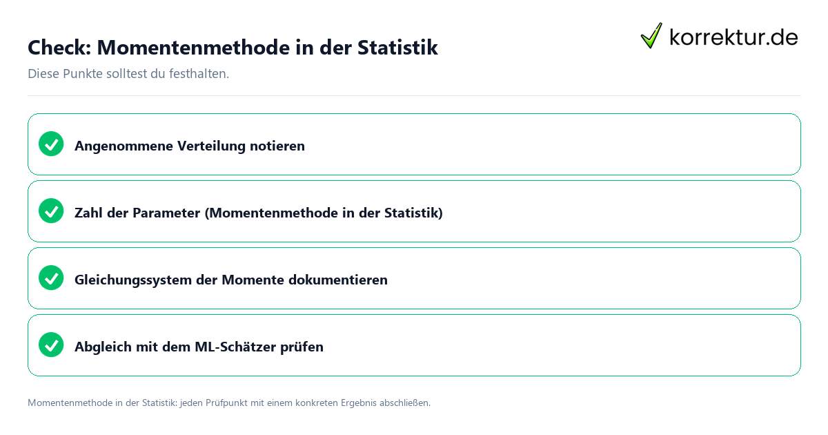 Momentenmethode in der Statistik mit einer themenspezifischen Checkliste