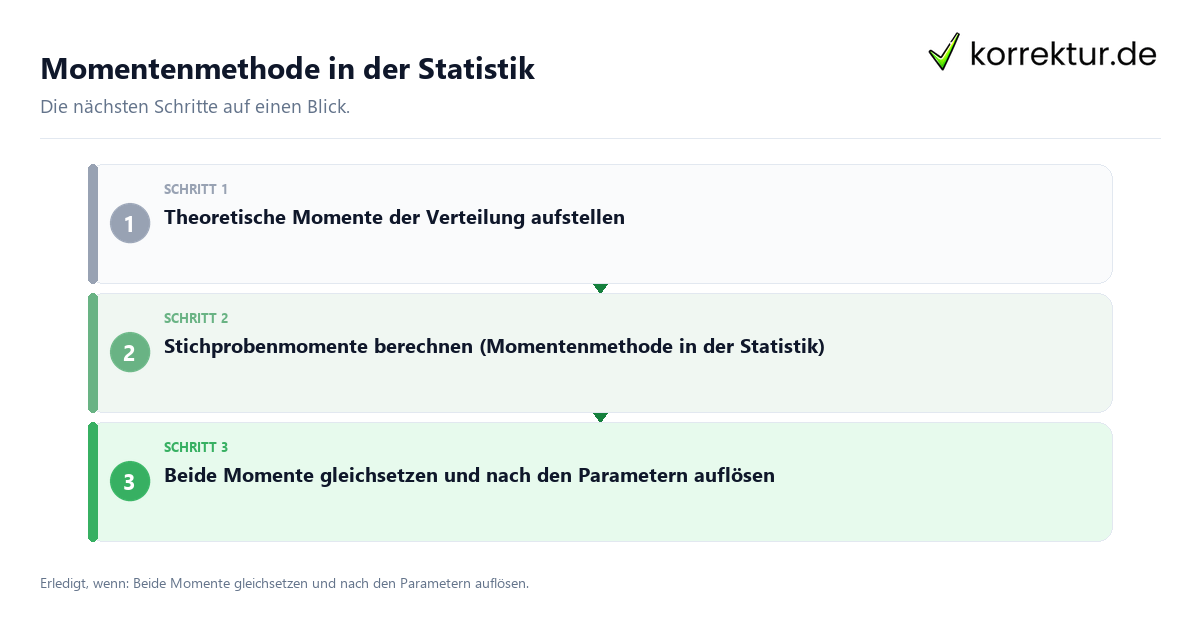 Momentenmethode in der Statistik mit einem Ablauf aus Prüfung, Kontakt und Dokumentation