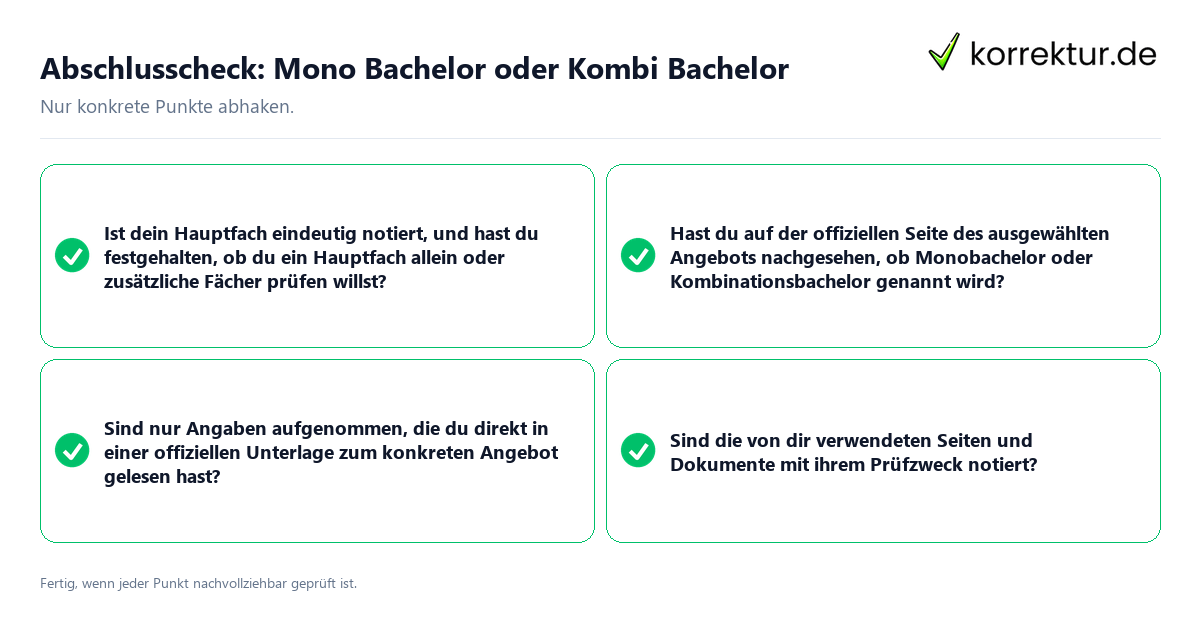 Abschlusscheck: Mono Bachelor oder Kombi Bachelor Konkreter Abschlusscheck zu Mono Bachelor oder Kombi Bachelor