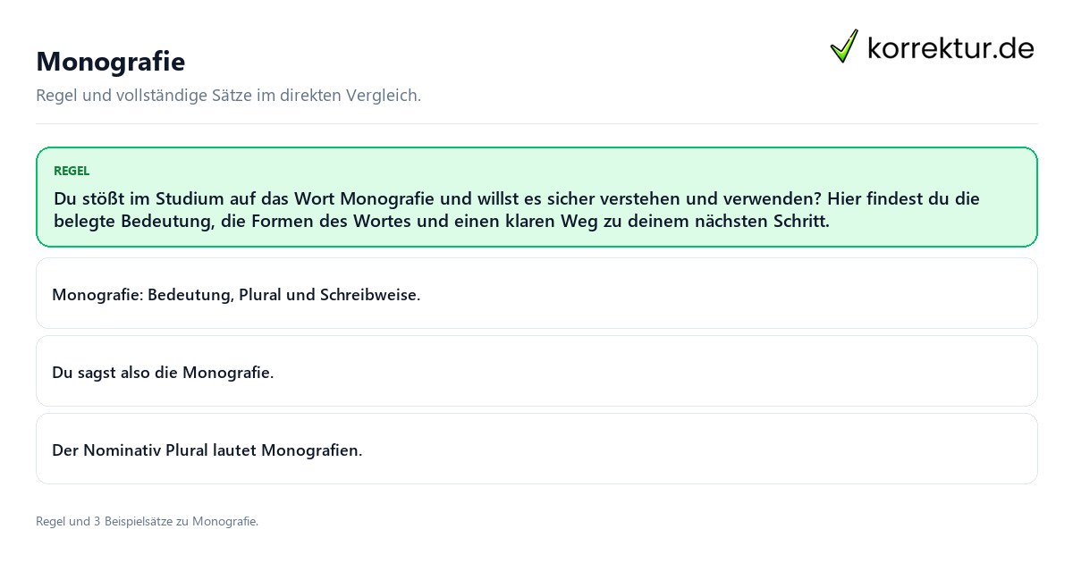 Konkrete Regel und vollständige Beispielsätze zu Monografie