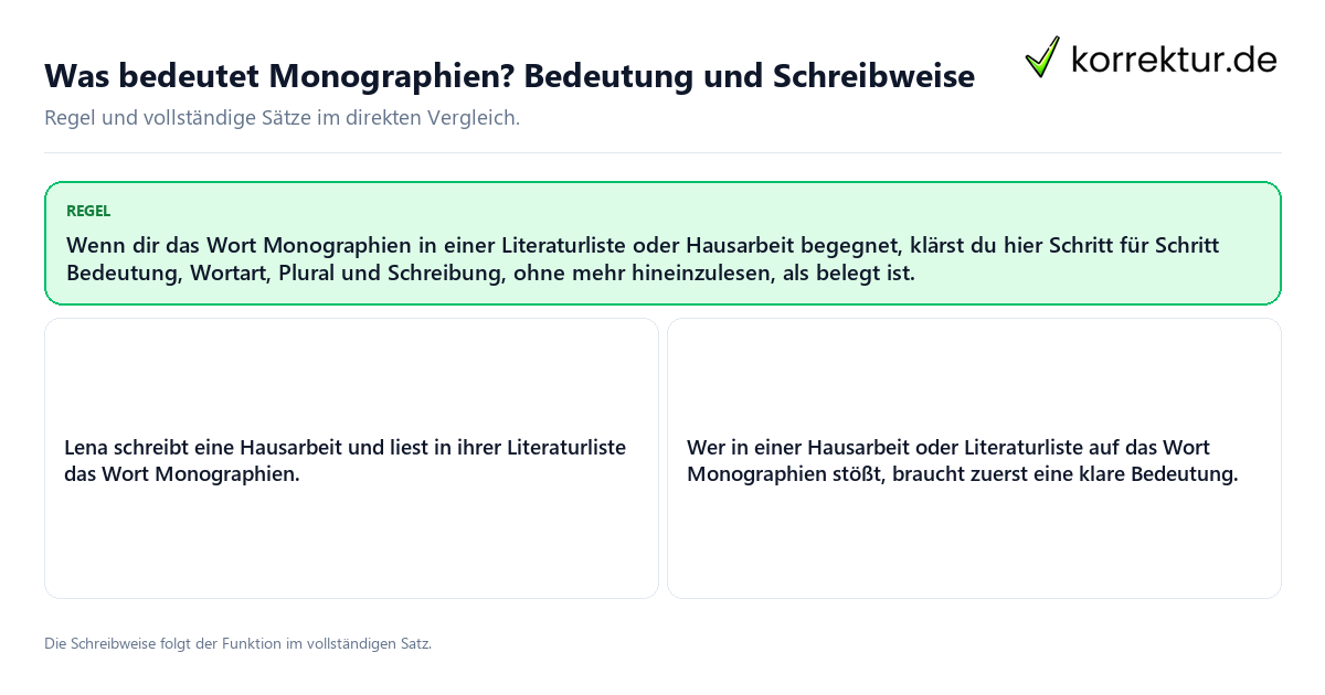 Konkrete Regel und vollständige Beispielsätze zu Was bedeutet Monographien?