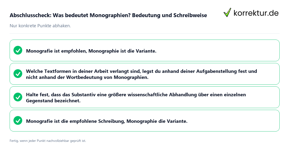 Konkreter Abschlusscheck zu Was bedeutet Monographien? Bedeutung und Schreibweise