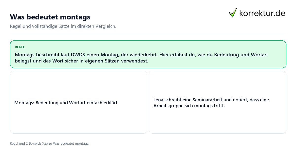 Konkrete Regel und vollständige Beispielsätze zu Was bedeutet montags