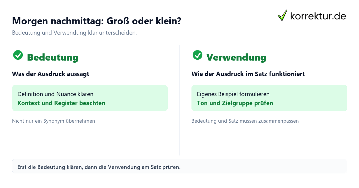 Morgen nachmittag: Groß oder klein? mit Bedeutung und passender Verwendung im Vergleich