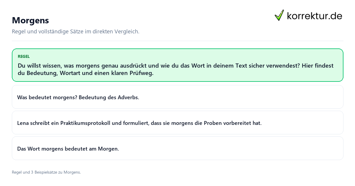 Konkrete Regel und vollständige Beispielsätze zu Morgens