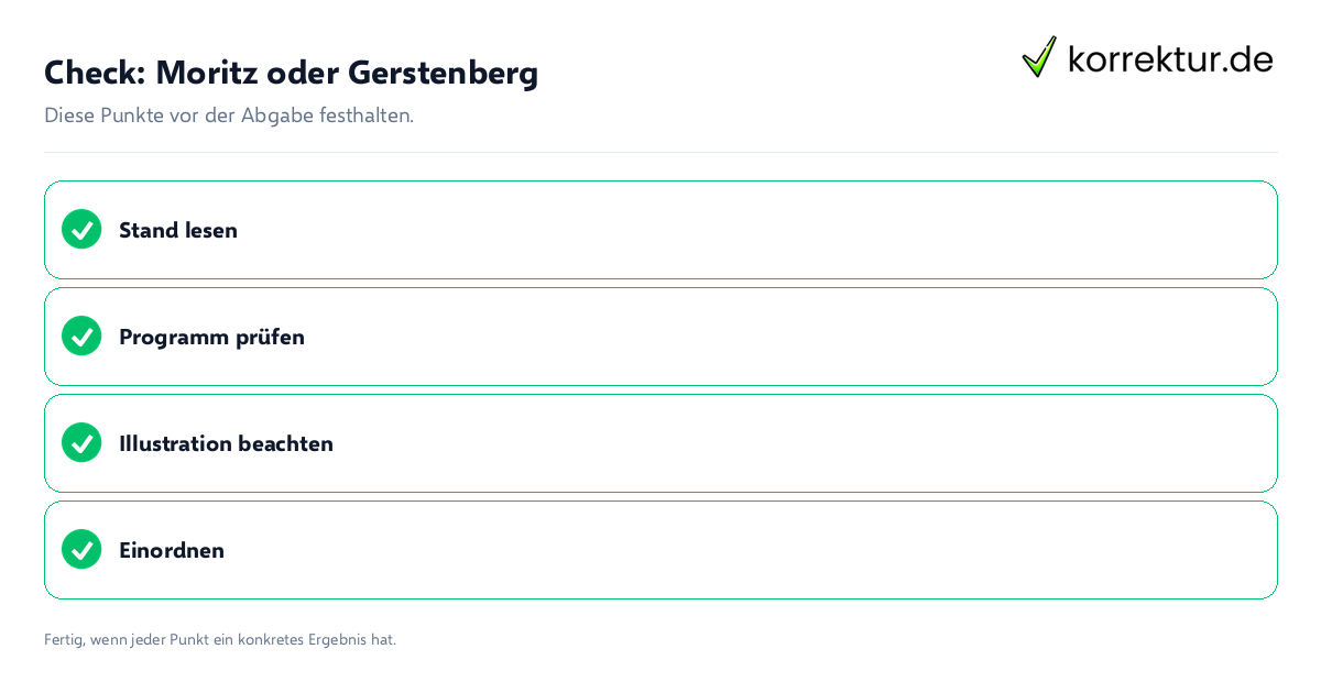 Check: Moritz oder Gerstenberg Moritz oder Gerstenberg: Prüfliste mit vier Punkten