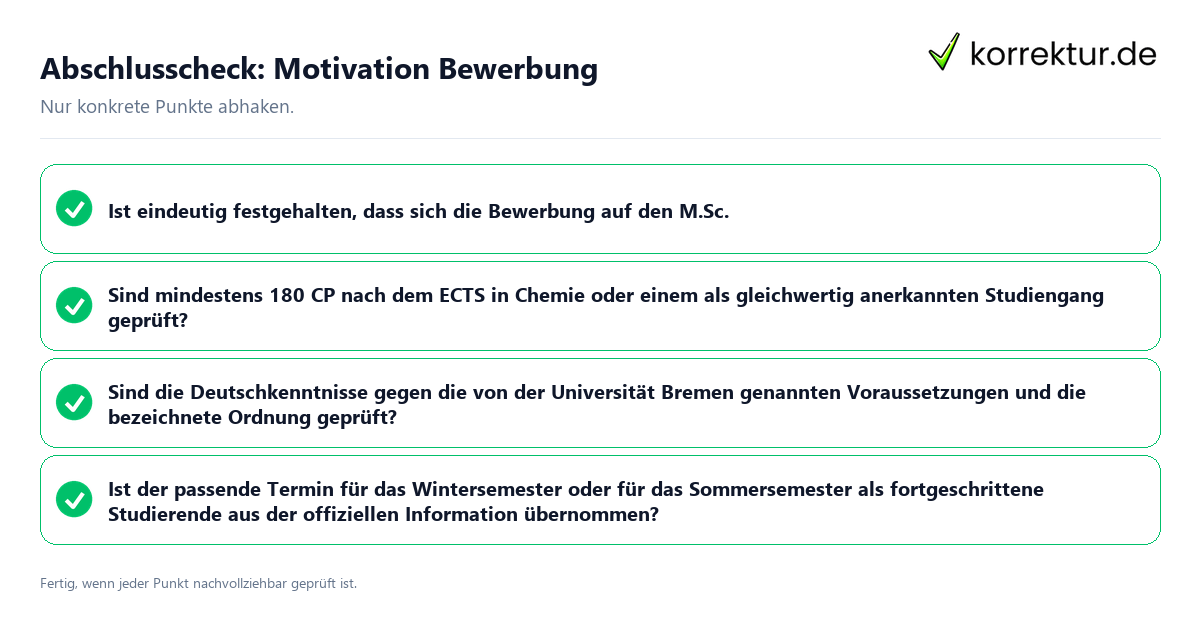 Abschlusscheck: Motivation Bewerbung Konkreter Abschlusscheck zu Motivation Bewerbung