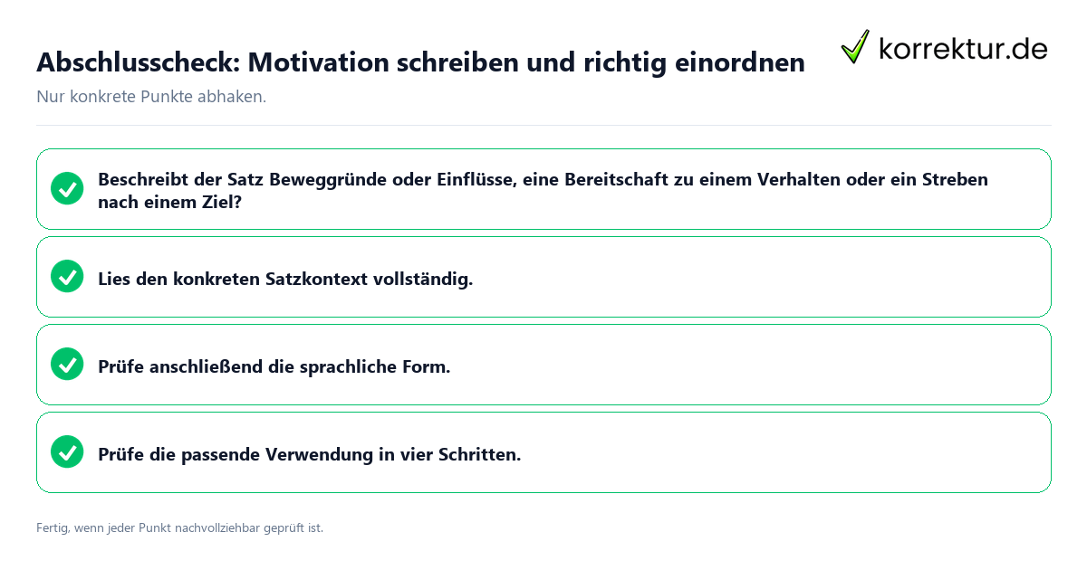 Konkreter Abschlusscheck zu Motivation schreiben und richtig einordnen