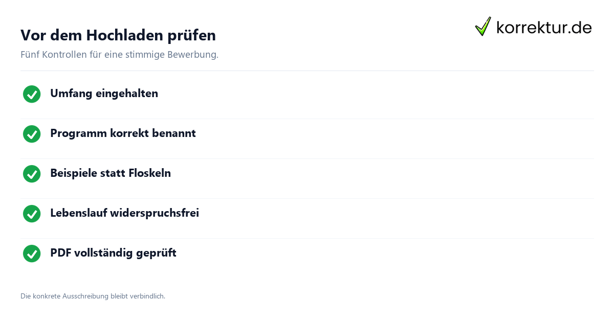 Vor dem Hochladen prüfen Motivationsschreiben Checkliste