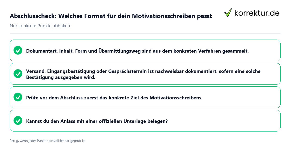 Abschlusscheck: Welches Format für dein Motivationsschreiben passt Konkreter Abschlusscheck zu Welches Format für dein Motivationsschreiben passt