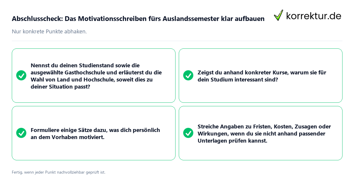 Konkreter Abschlusscheck zu Das Motivationsschreiben fürs Auslandssemester klar aufbauen