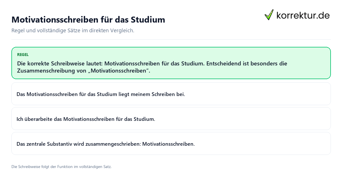 Konkrete Regel und vollständige Beispielsätze zu Motivationsschreiben für das Studium