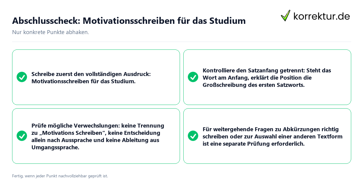 Konkreter Abschlusscheck zu Motivationsschreiben für das Studium