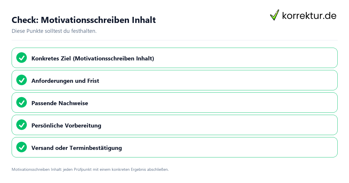 Motivationsschreiben Inhalt mit einer themenspezifischen Checkliste