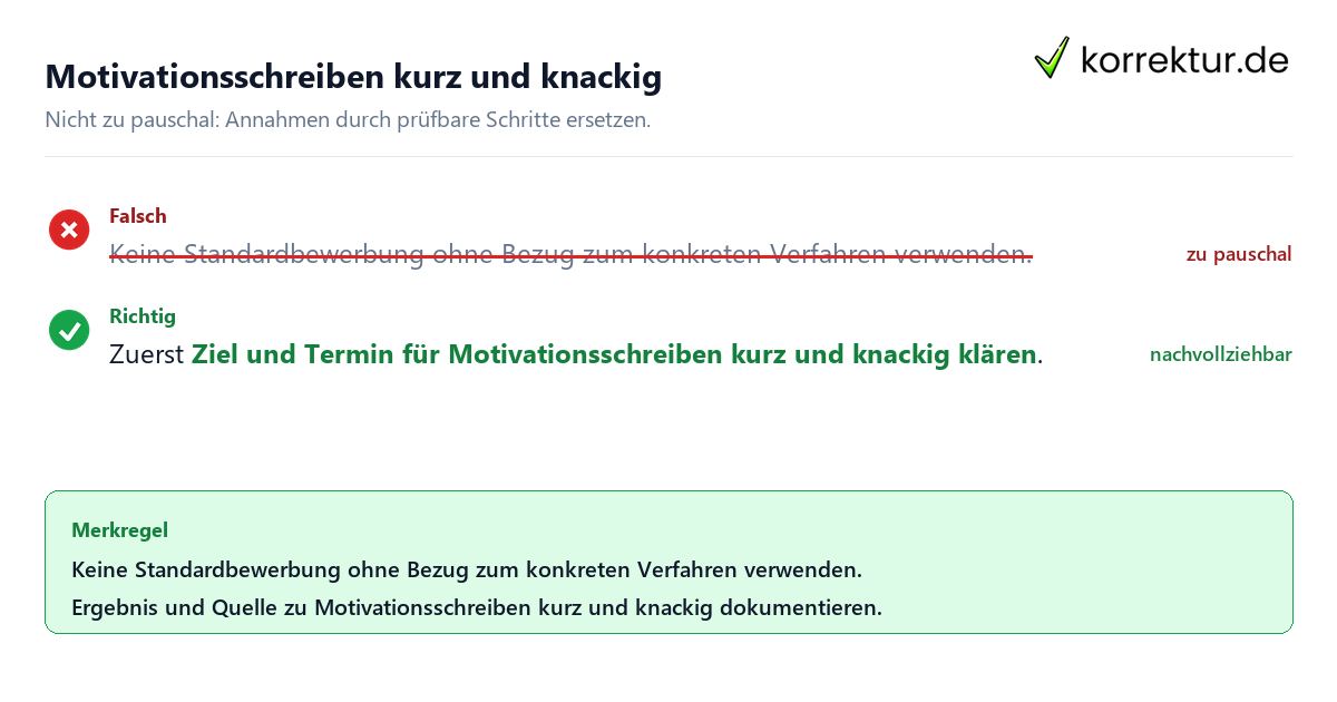 Ungeeignete und belastbare Vorgehensweise bei Motivationsschreiben kurz und knackig