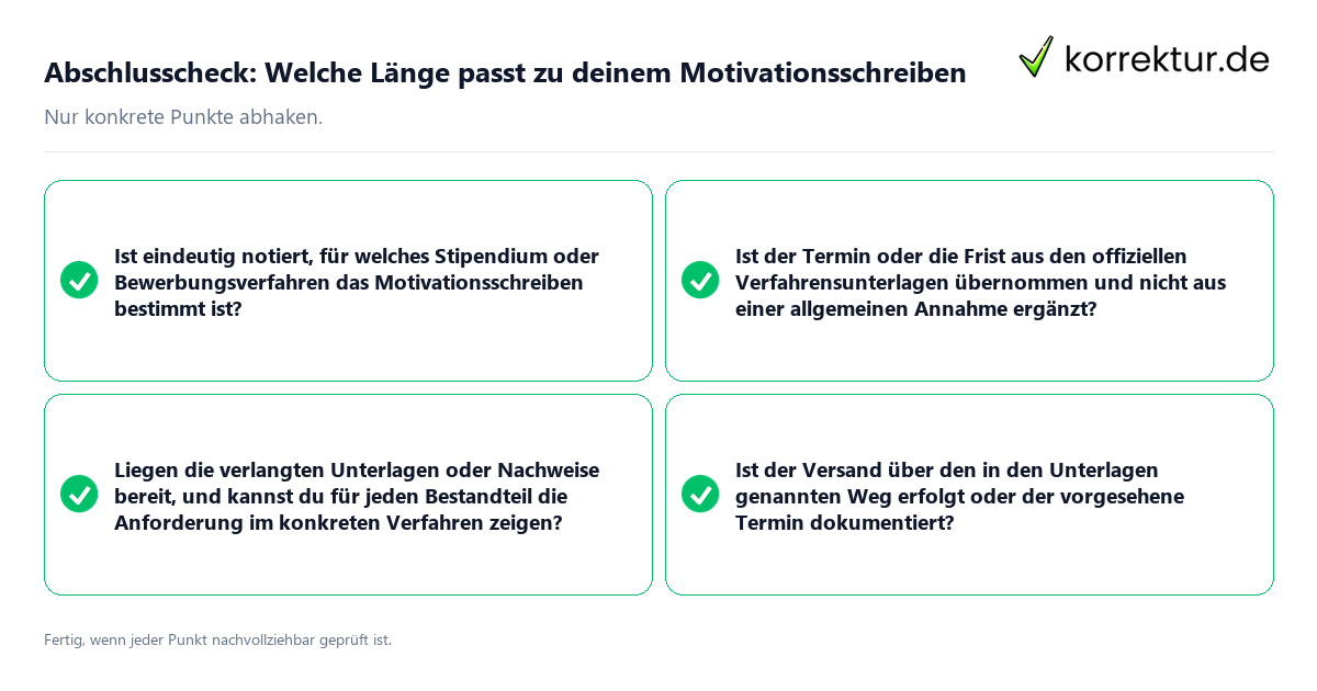 Konkreter Abschlusscheck zu Welche Länge passt zu deinem Motivationsschreiben