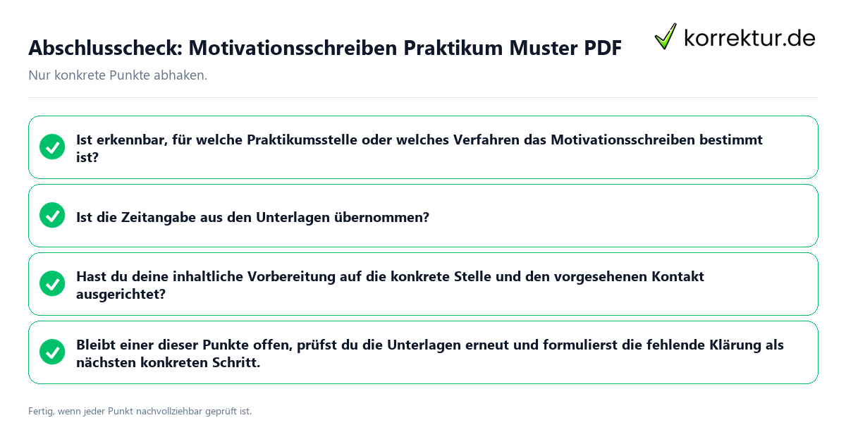 Konkreter Abschlusscheck zu Motivationsschreiben Praktikum Muster PDF
