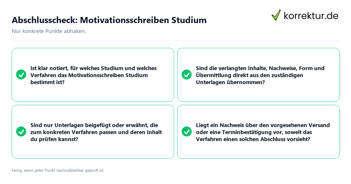 Konkreter Abschlusscheck zu Motivationsschreiben Studium