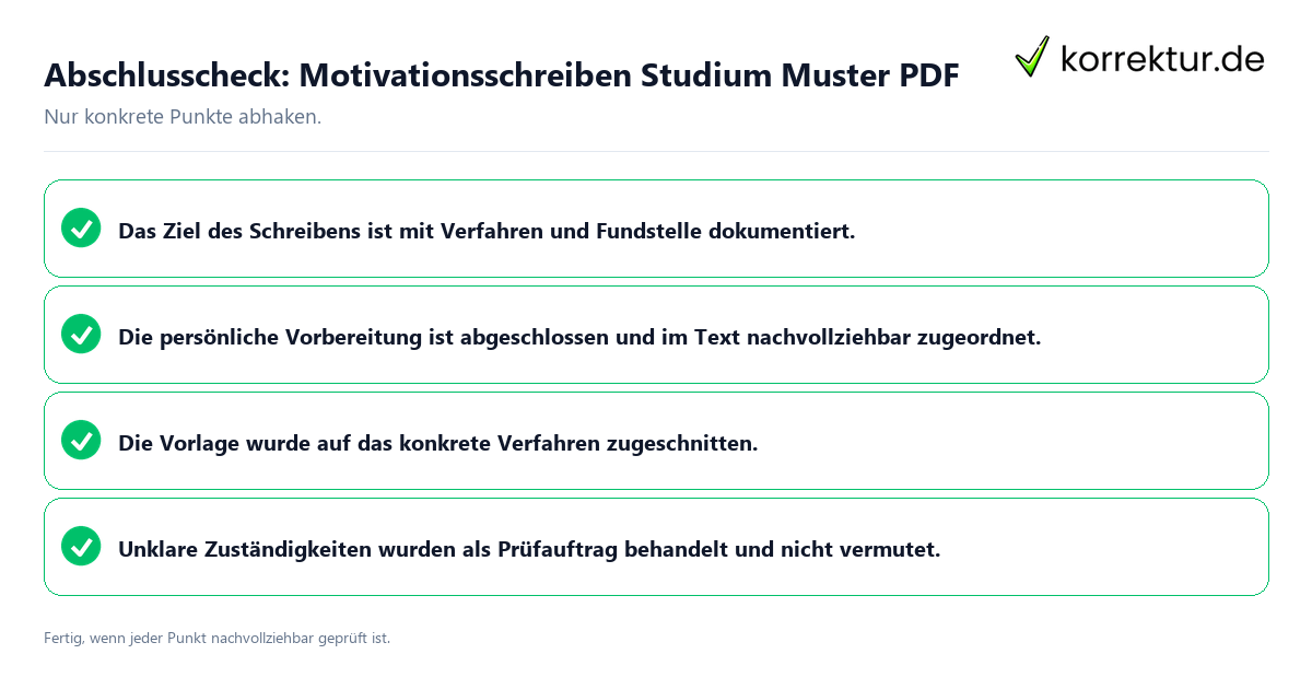 Konkreter Abschlusscheck zu Motivationsschreiben Studium Muster PDF