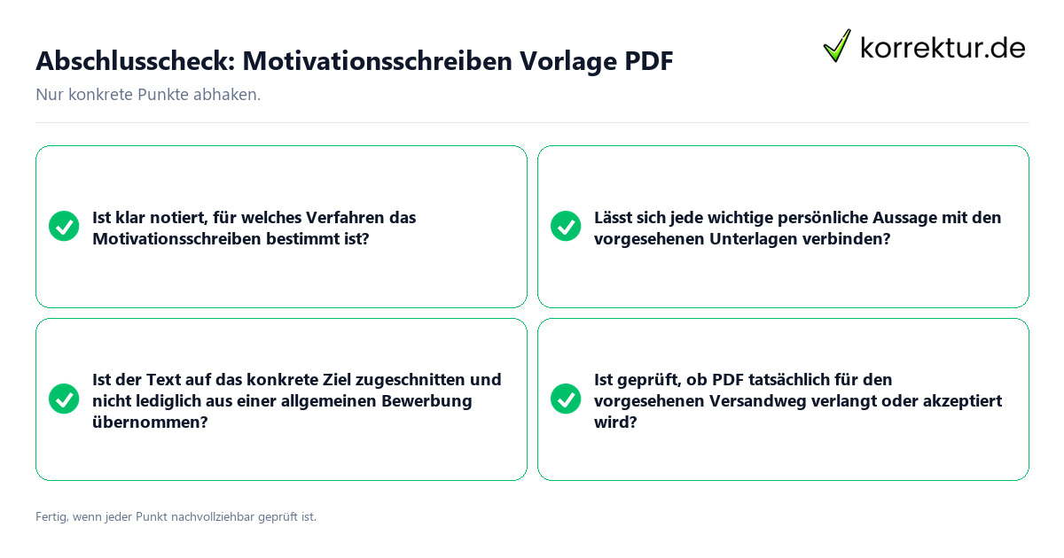 Konkreter Abschlusscheck zu Motivationsschreiben Vorlage PDF