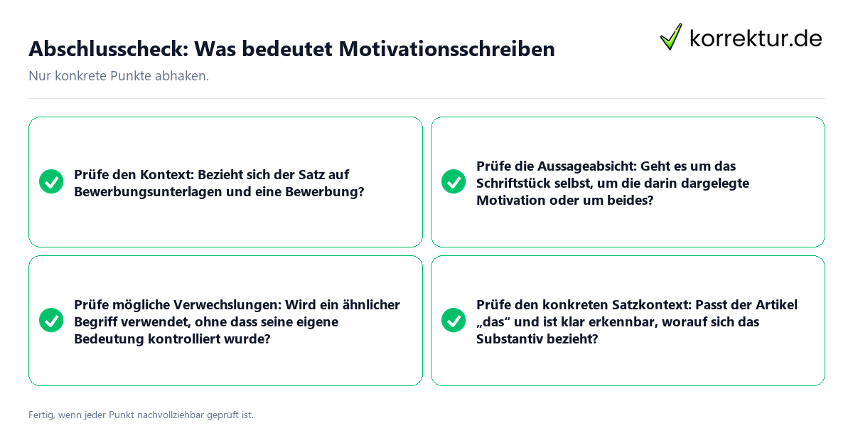 Konkreter Abschlusscheck zu Was bedeutet Motivationsschreiben