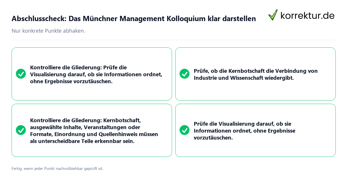 Abschlusscheck: Das Münchner Management Kolloquium klar darstellen Konkreter Abschlusscheck zu Das Münchner Management Kolloquium klar darstellen