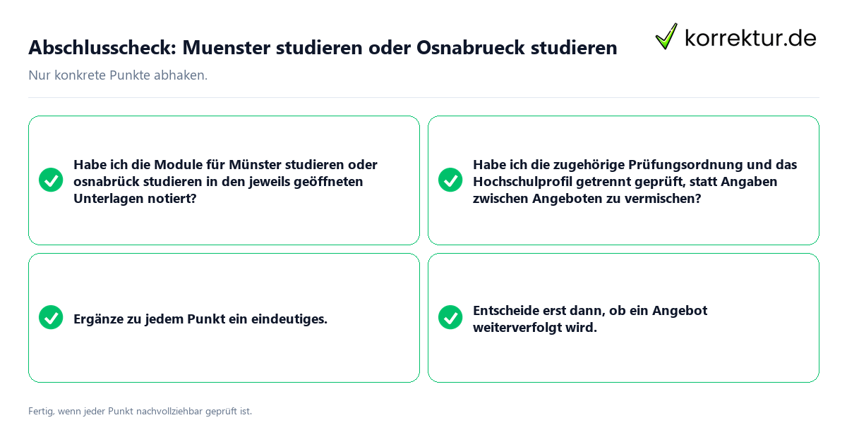 Konkreter Abschlusscheck zu Muenster studieren oder Osnabrueck studieren