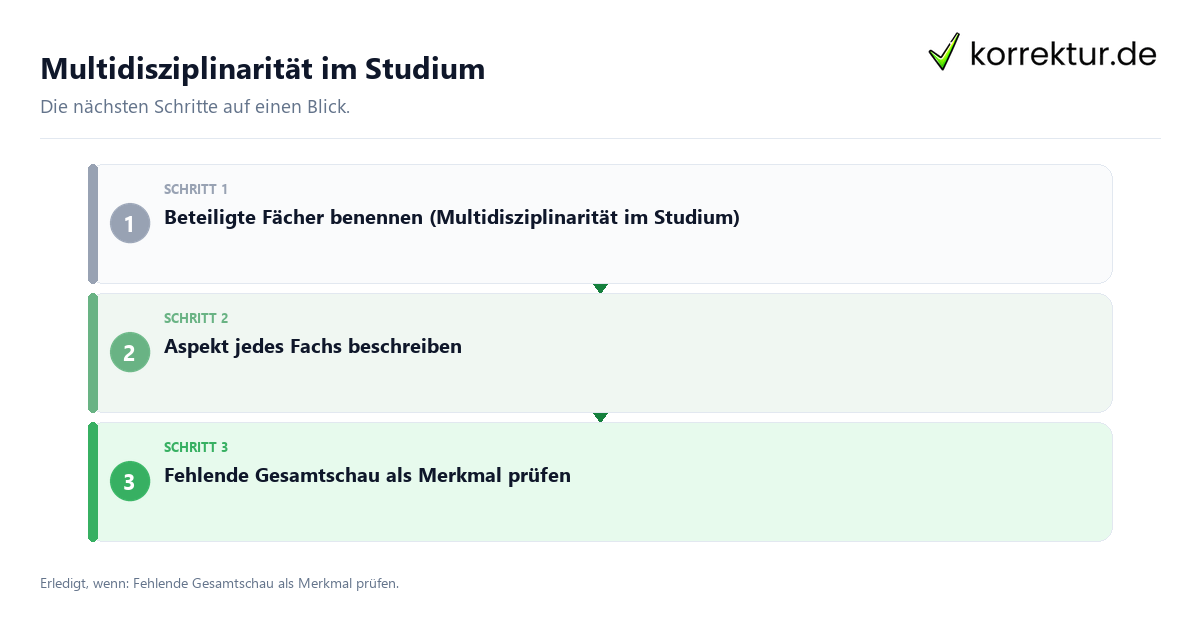 Multidisziplinarität im Studium mit einem Ablauf aus Prüfung, Kontakt und Dokumentation