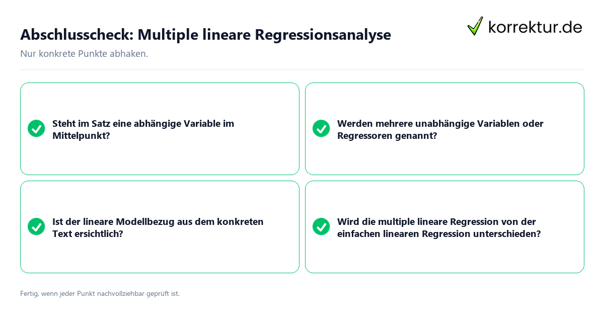 Konkreter Abschlusscheck zu Multiple lineare Regressionsanalyse