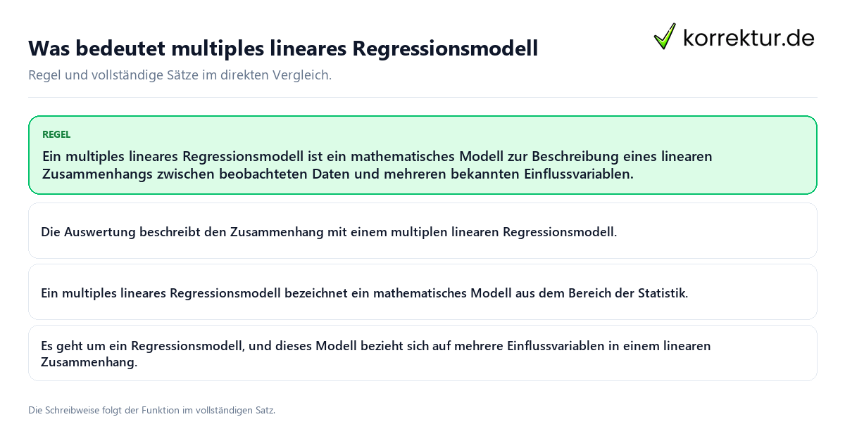 Konkrete Regel und vollständige Beispielsätze zu Was bedeutet multiples lineares Regressionsmodell