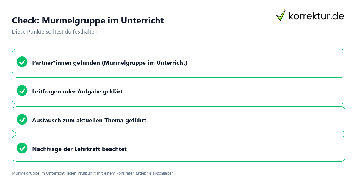 Check: Murmelgruppe im Unterricht Murmelgruppe im Unterricht mit einer themenspezifischen Checkliste