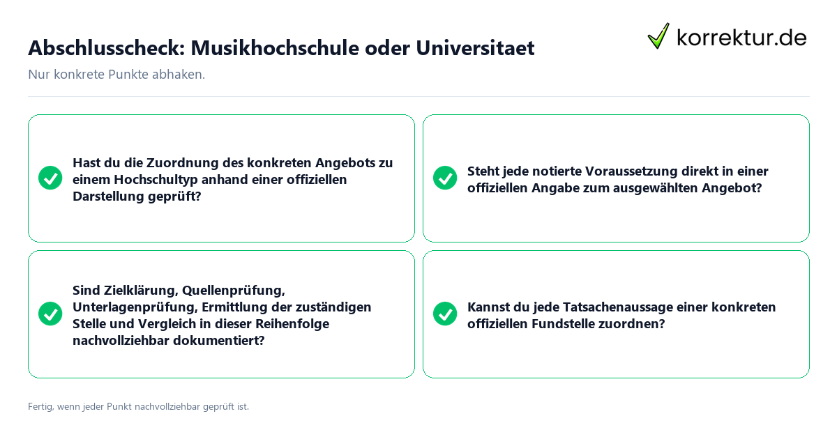 Konkreter Abschlusscheck zu Musikhochschule oder Universität