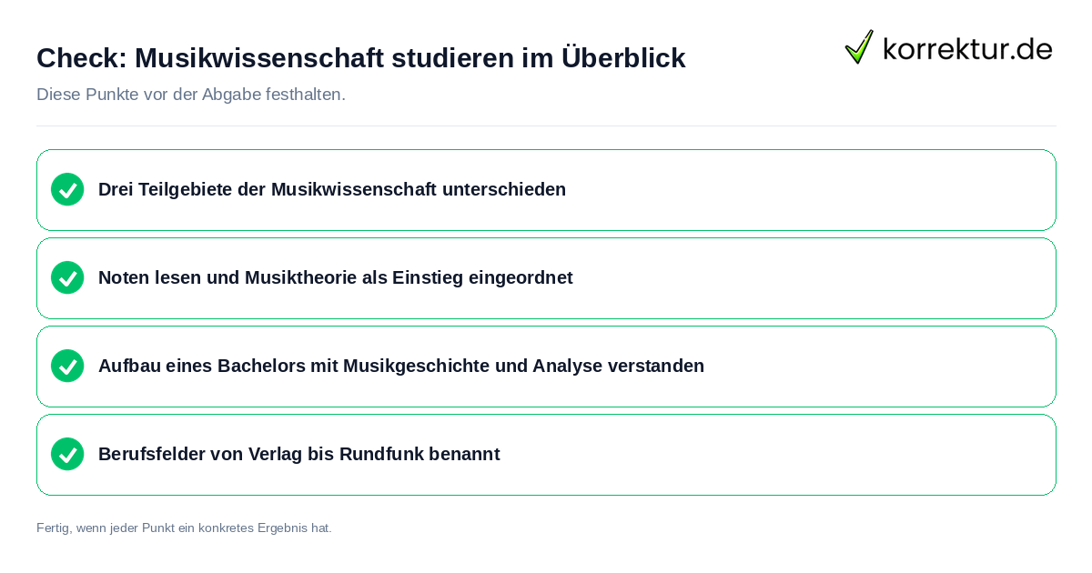 Check: Musikwissenschaft studieren im Überblick Musikwissenschaft studieren im Überblick: Prüfliste mit vier Punkten