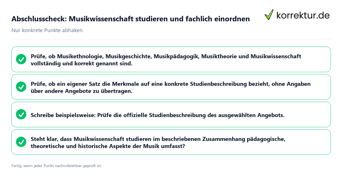 Konkreter Abschlusscheck zu Musikwissenschaft studieren und fachlich einordnen