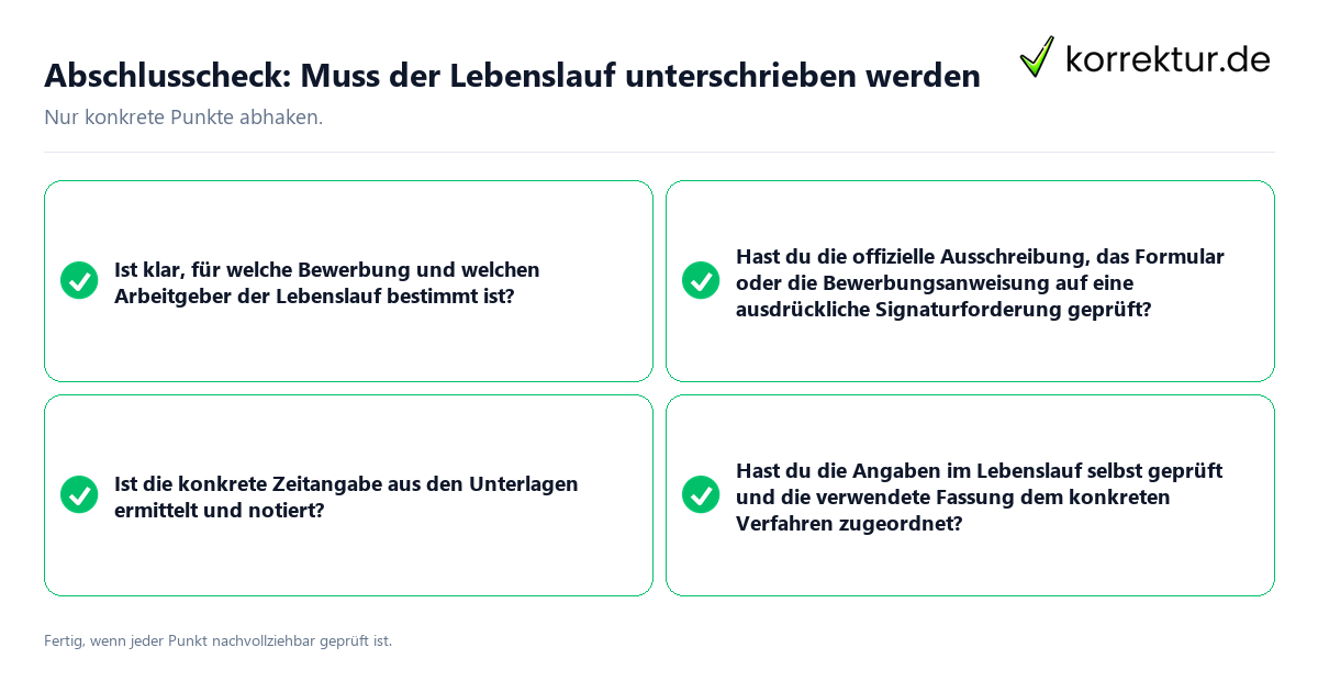 Konkreter Abschlusscheck zu Muss der Lebenslauf unterschrieben werden
