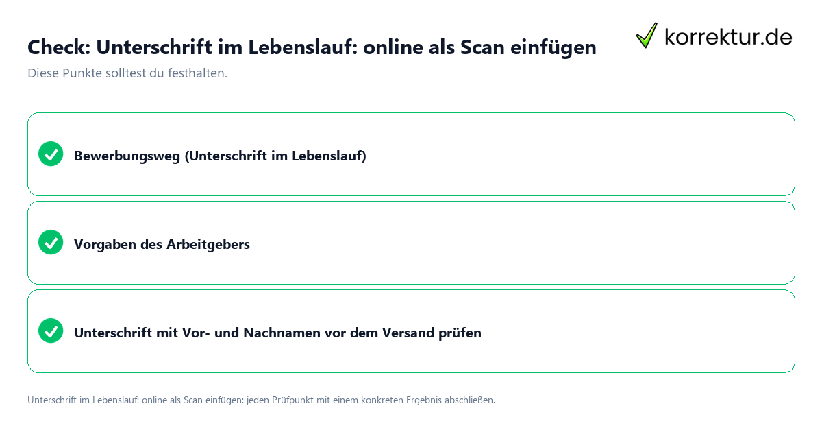 Unterschrift im Lebenslauf: online als Scan einfügen mit einer themenspezifischen Checkliste