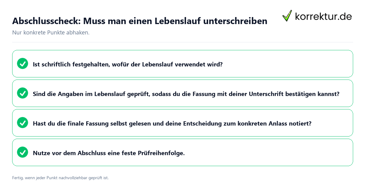 Konkreter Abschlusscheck zu Muss man einen Lebenslauf unterschreiben