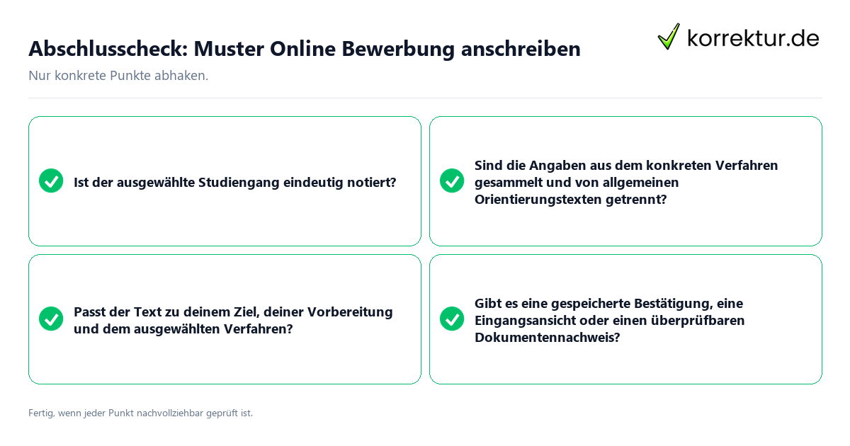 Konkreter Abschlusscheck zu Muster Online Bewerbung anschreiben