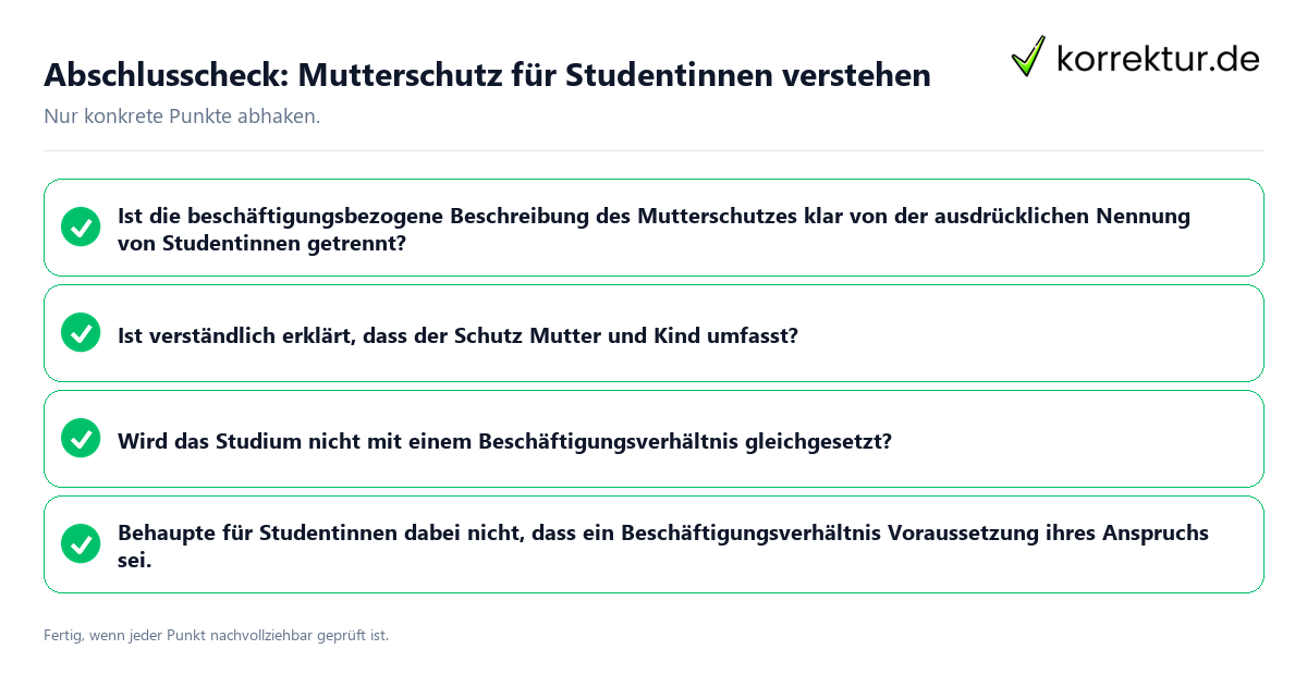 Konkreter Abschlusscheck zu Mutterschutz für Studentinnen verstehen