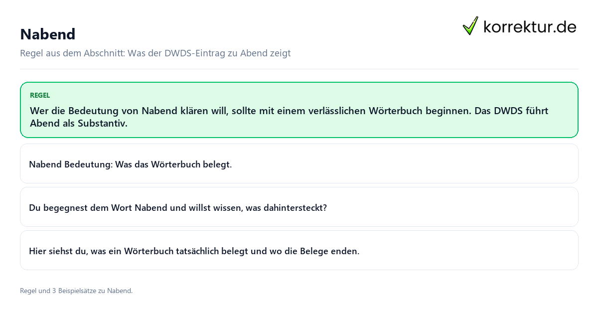 Konkrete Regel und vollständige Beispielsätze zu Nabend