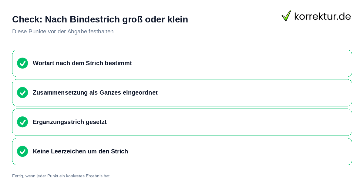 Check: Nach Bindestrich groß oder klein Nach Bindestrich groß oder klein: Prüfliste mit vier Punkten
