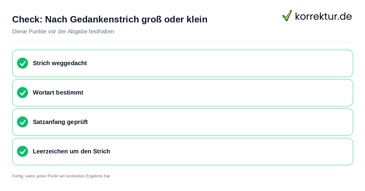 Nach Gedankenstrich groß oder klein: Prüfliste mit vier Punkten
