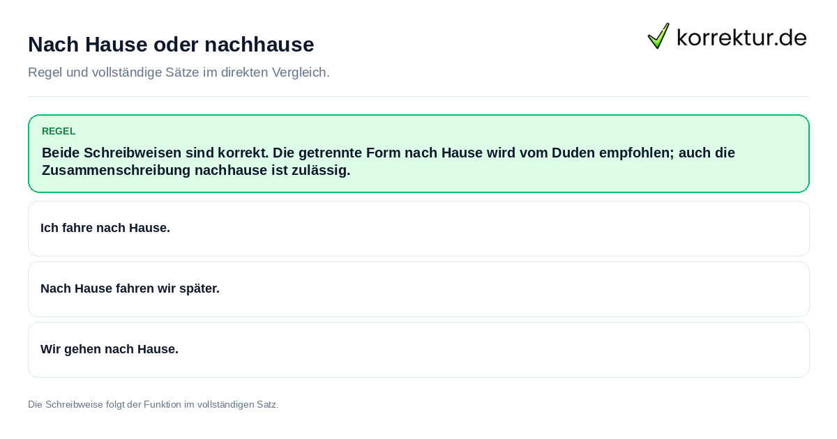 Konkrete Regel und vollständige Beispielsätze zu Nach Hause oder nachhause