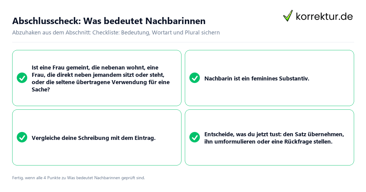 Konkreter Abschlusscheck zu Was bedeutet Nachbarinnen