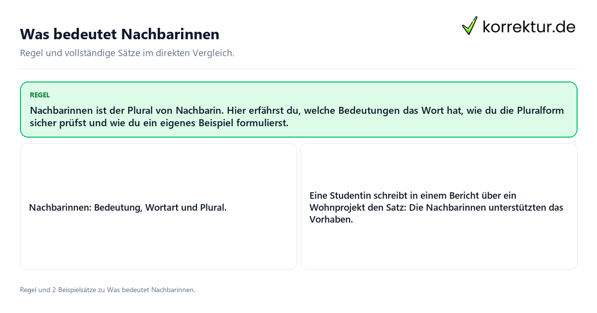 Konkrete Regel und vollständige Beispielsätze zu Was bedeutet Nachbarinnen