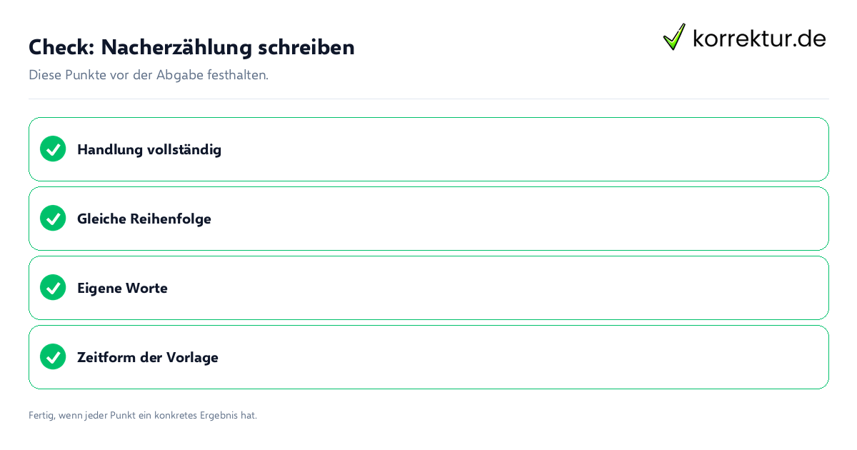 Check: Nacherzählung schreiben Nacherzählung schreiben: Prüfliste mit vier Punkten