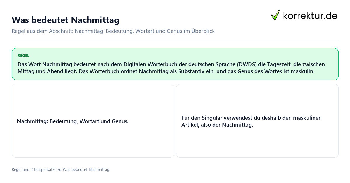Konkrete Regel und vollständige Beispielsätze zu Was bedeutet Nachmittag
